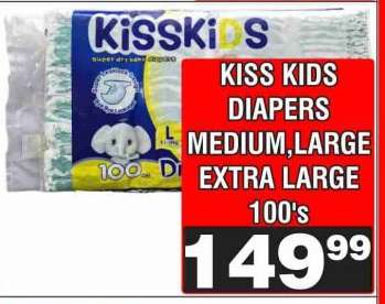 KISS KIDS DIAPERS MEDIUM,LARGE EXTRA LARGE 100's