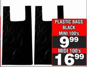 PLASTIC BAGS BLACK MIDI 100's