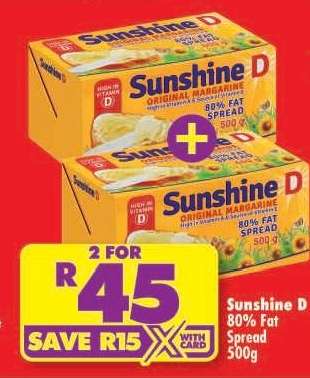 SUNSHINE D 80% FAT SPREAD 500g