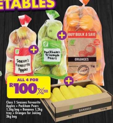 Class 1 Seasons Favourite Apples + Packham Pears + Bananas + Oranges