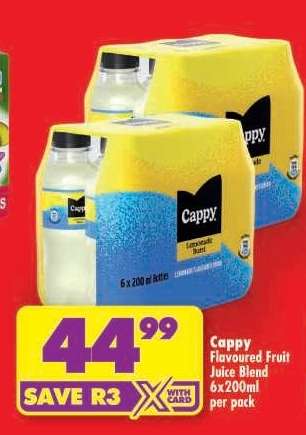 Cappy Flavoured Fruit Juice Blend 6x200ml per pack