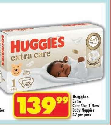 Huggies Extra Care Size 1 New Baby Nappies 42 per pack