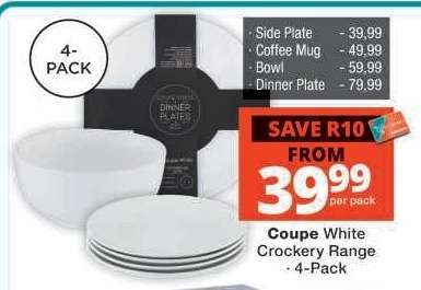 Coupe White Crockery Range - 4-Pack