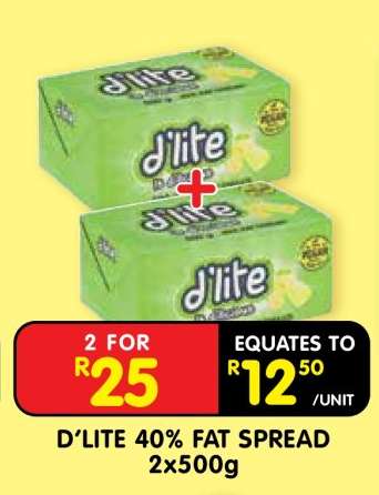 D'LITE 40% FAT SPREAD 2x500g
