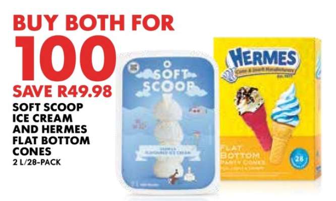 Soft Scoop Ice Cream and Hermes Flat Bottom Cones
