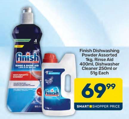Finish Dishwashing Powder Assorted 1kg, Rinse Aid 400ml, Dishwasher Cleaner 250ml or 51g Each