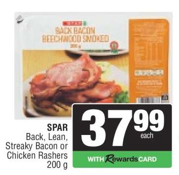 SPAR Back, Lean, Streaky Bacon or Chicken Rashers