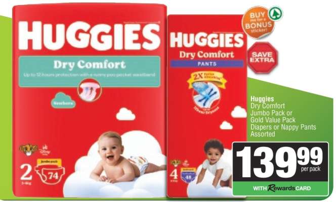 Huggies Dry Comfort Jumbo Pack or Gold Value Pack