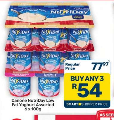 Danone NutriDay Low Fat Yoghurt Assorted 6 x 100g