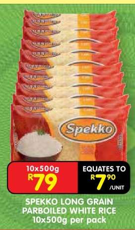 SPEKKO LONG GRAIN PARBOILED WHITE RICE 10x500g per pack