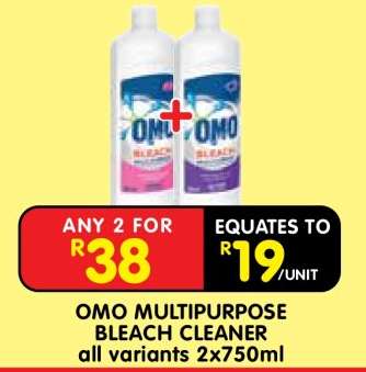 OMO MULTIPURPOSE BLEACH CLEANER all variants 2x750ml