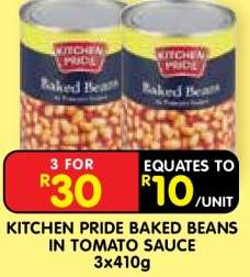 KITCHEN PRIDE BAKED BEANS IN TOMATO SAUCE 3x410g
