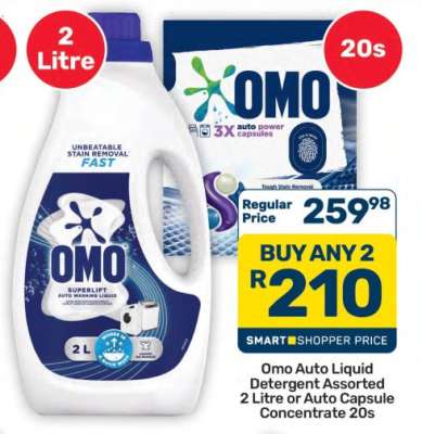 Omo Auto Liquid Detergent Assorted 2 Litre or Auto Capsule Concentrate 20s