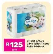 Great Value 2 Ply Toilet Tissue Rolls 24-Pack
