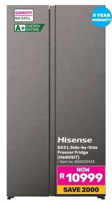 Hisense 543 L Side-by-Side Freezer Fridge (H680SIT)