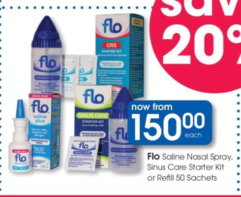 Flo Saline Nasal Spray, Sinus Care Starter Kit or Refill 50 Sachets