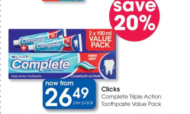 Clicks Complete Triple Action Toothpaste Value Pack