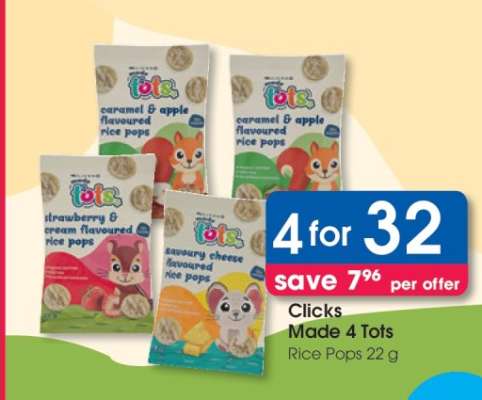 Clicks Made 4 Tots Rice Pops 22 g