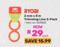 RYOBI 2 mm x 8 m Trimming Line 2-Pack