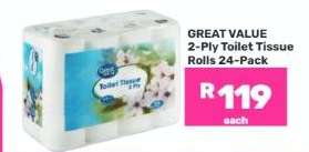 Great Value 2 Ply Toilet Tissue Rolls 24-Pack