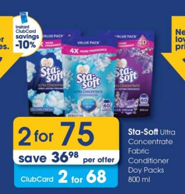 Sta-Soft Ultra Concentrate Fabric Conditioner Doy Packs 800 ml