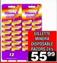 GILLETTE MINORA DISPOSABLE RAZORS 24's