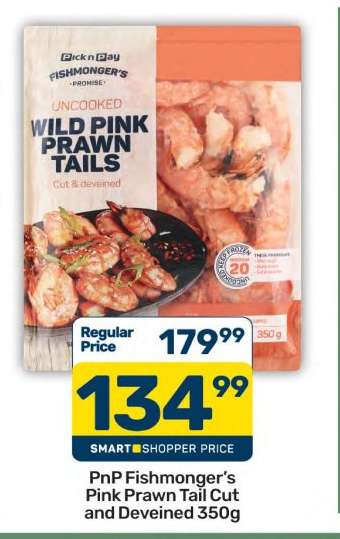 PnP Fishmonger's Pink Prawn Tail Cut and Deveined 350g