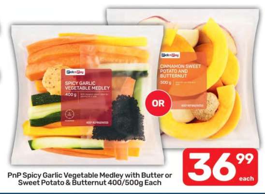 PnP Spicy Garlic Vegetable Medley with Butter or Sweet Potato & Butternut 400/500g Each
