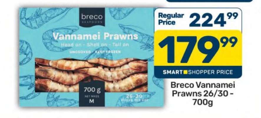 Breco Vannamei Prawns 26/30 - 700g