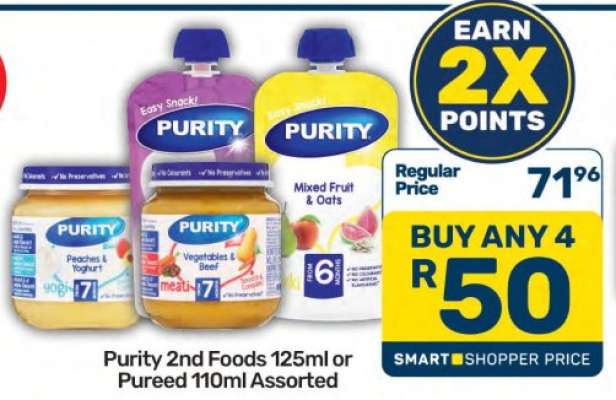Purity 2nd Foods 125ml or Pureed 110ml Assorted