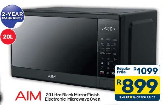 AIM 20 Litre Black Mirror Finish Electronic Microwave Oven