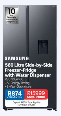 Samsung 560 Litre Side-by-Side Freezer-Fridge with Water Dispenser