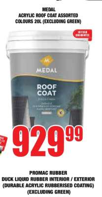 MEDAL ACRYLIC ROOF COAT ASSORTED COLOURS 20L (EXCLUDING GREEN)