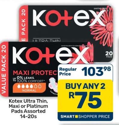 Kotex Ultra Thin, Maxi or Platinum Pads Assorted 14-20s