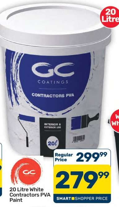 20 Litre White Contractors PVA Paint