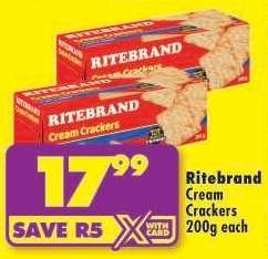 Ritebrand Cream Crackers 200g each