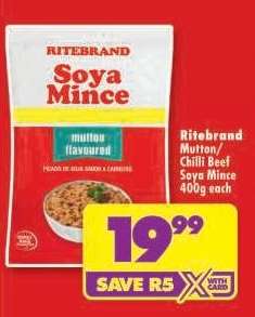 Ritebrand Mutton/Chilli Beef Soya Mince 400g each