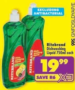 Ritebrand Dishwashing Liquid 750ml each