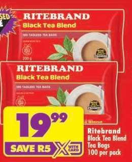 Ritebrand Black Tea Blend Tea Bags 100 per pack