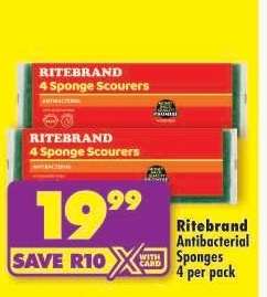 Ritebrand Antibacterial Sponges 4 per pack