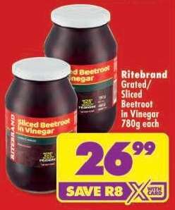Ritebrand Grated/Sliced Beetroot in Vinegar 780g each