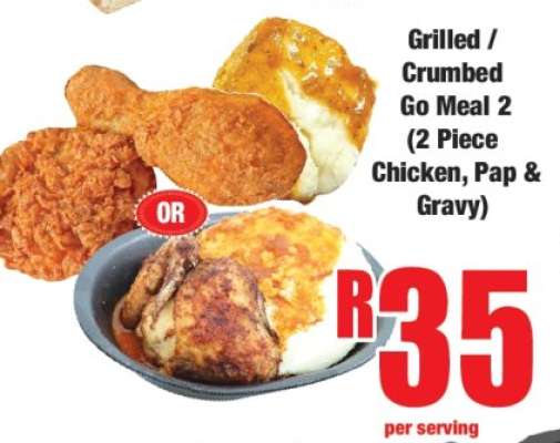 Grilled / Crumbed Go Meal 2 (2 Piece Chicken, Pap & Gravy)
