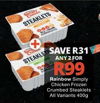 Rainbow Simply Chicken Frozen Crumbed Steaklets
