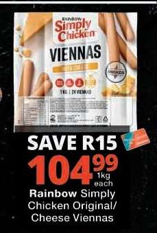 RAINBOW SIMPLY CHICKEN ORIGINAL/CHEESE VIENNAS