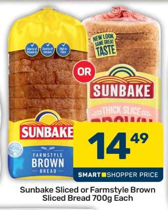 Sunbake Sliced or Farmstyle Brown Sliced Bread 700g