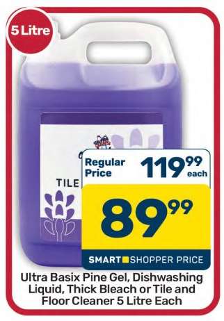 Ultra Basix Pine Gel, Dishwashing Liquid, Thick Bleach or Tile and Floor Cleaner 5 Litre Each
