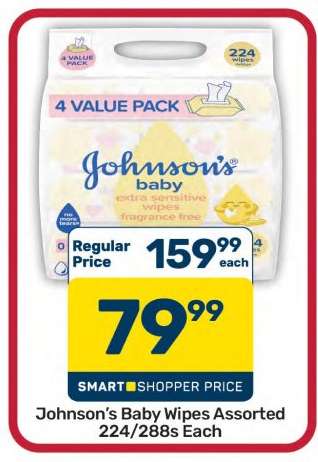 Johnson's Baby Wipes Assorted 224/288s Each