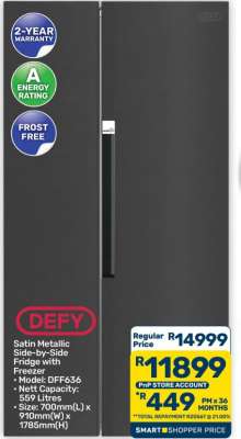 DEFY Satin Metallic Side-by-Side Fridge with Freezer