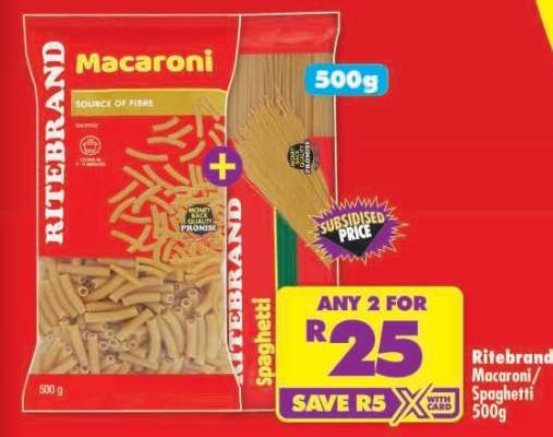 Ritebrand Macaroni/Spaghetti 500g