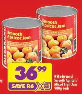 RITEBRAND SMOOTH APRICOT/MIXED FRUIT JAM 900g each